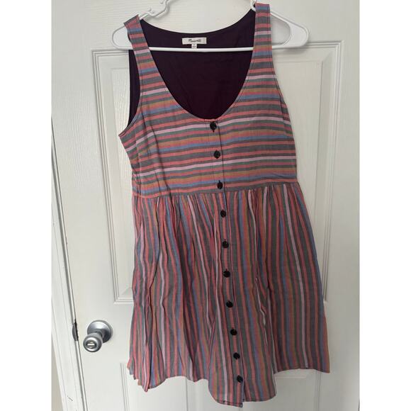 Madewell Striped Button Front Scoop Neck Rainbow Pocket Dress Sz: Small - Picture 1 of 4